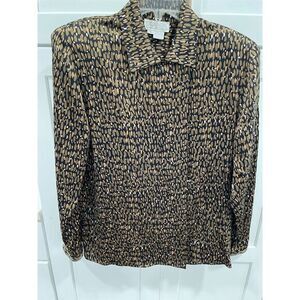 Doncaster Silks Women's Animal Print Silk‎ Button-Down Blouse Size 4 Multicolor